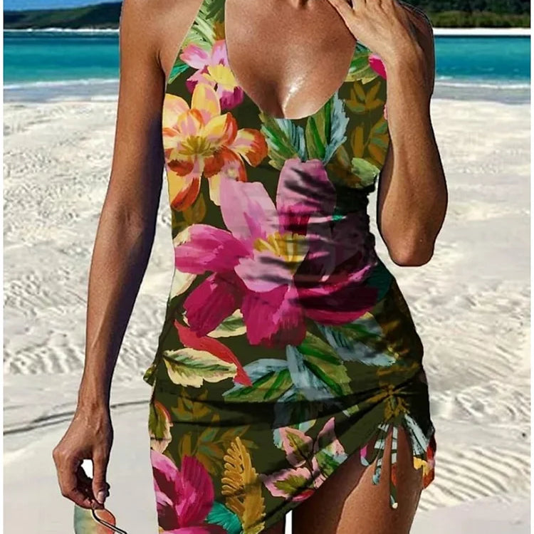 Fiesta – Grafički cvjetni tankini s šortsem, učinak ravnog trbuha