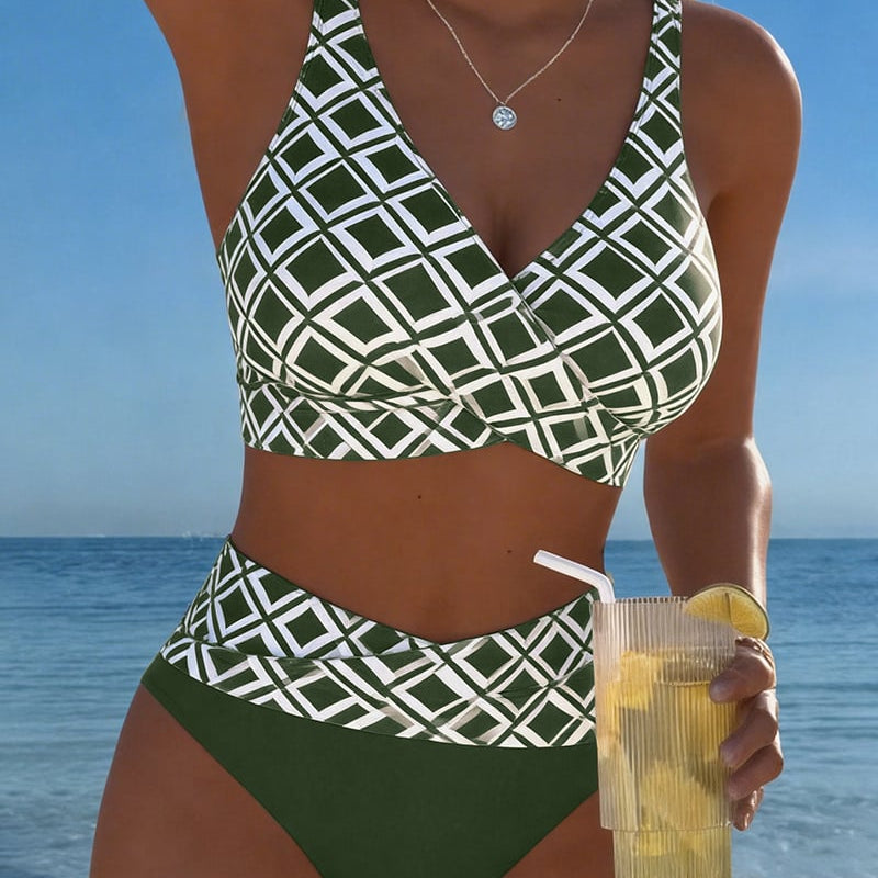 Dvodijelni Bikini S BH Izrezom I Dijamantnim Uzorkom