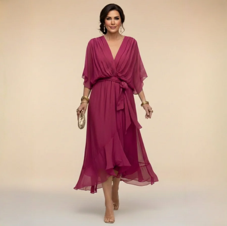 MARTA | Šifonska haljina s V-izrezom