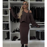 Senna | Set s topom cold-shoulder i midi suknjom