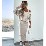 Senna | Set s topom cold-shoulder i midi suknjom