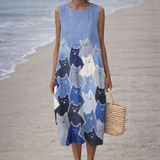 Avellana | Midi haljina s patchwork uzorkom mačaka