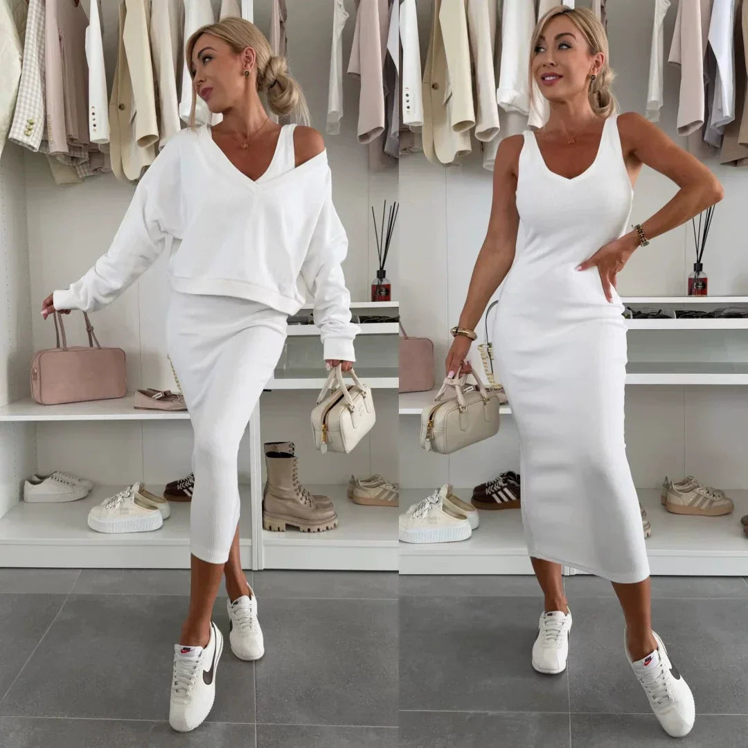 Senna | Set s topom cold-shoulder i midi suknjom