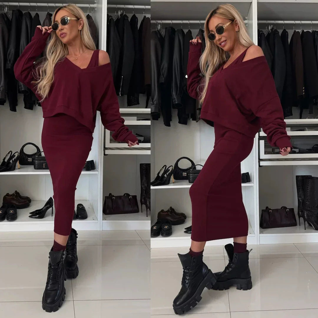 Senna | Set s topom cold-shoulder i midi suknjom