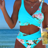Bikini s kontrastnim cvjetnim uzorkom i prorezom