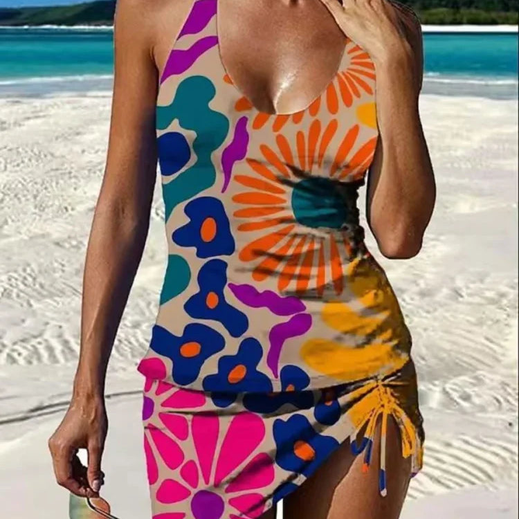 Fiesta – Grafički cvjetni tankini s šortsem, učinak ravnog trbuha