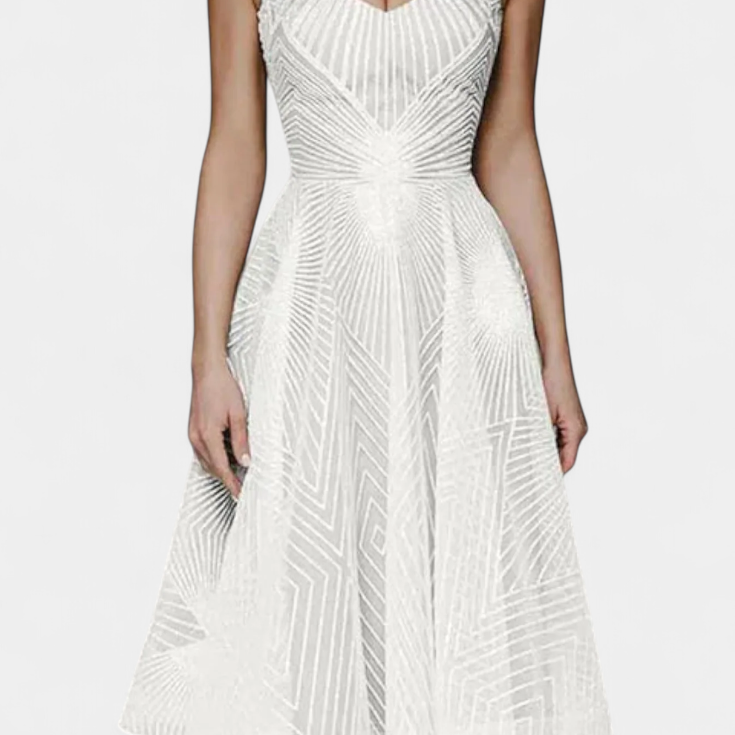 Dragana Long Dress with Embroidery and A-Line Cut