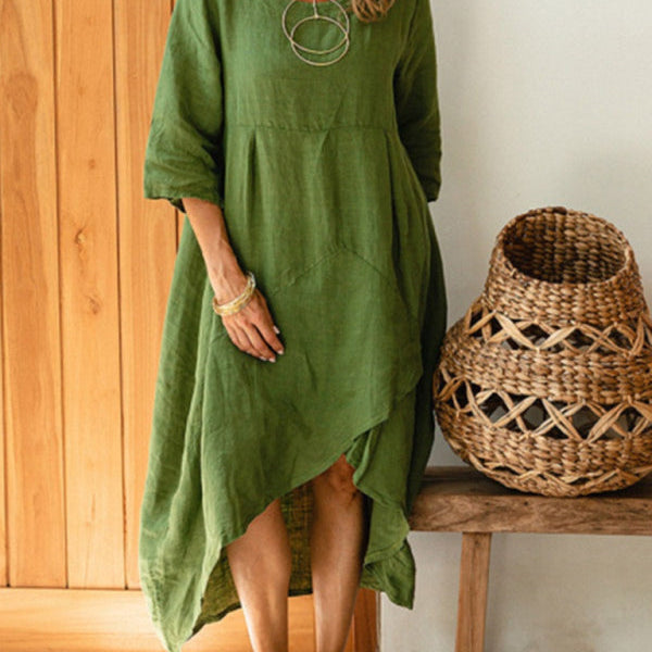 Marta - Asymmetrical Cotton and Linen Dress