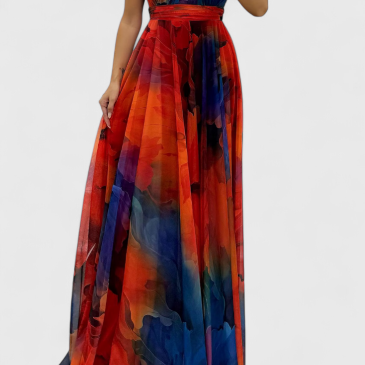 Antonija – Cvjetna maxi haljina od šifona s halter ovratom