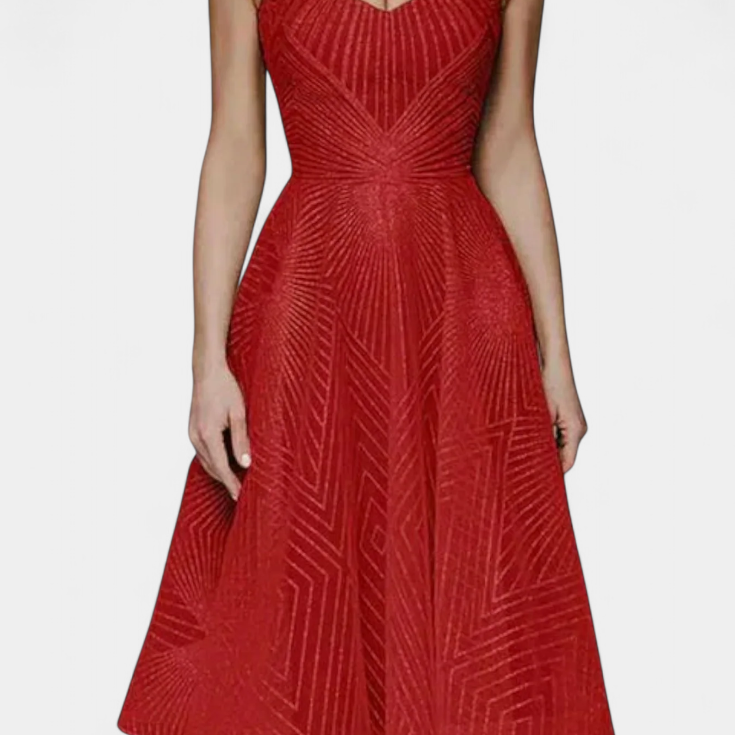 Dragana Long Dress with Embroidery and A-Line Cut