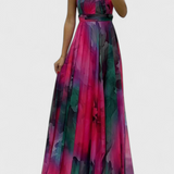 Antonija – Cvjetna maxi haljina od šifona s halter ovratom