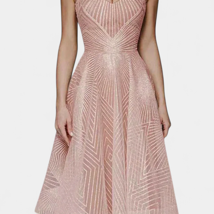 Dragana Long Dress with Embroidery and A-Line Cut