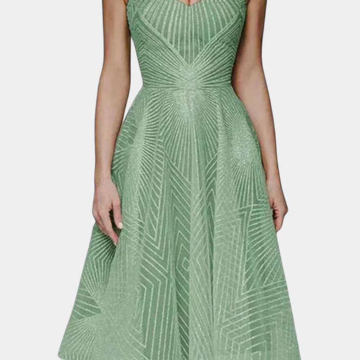Dragana Long Dress with Embroidery and A-Line Cut