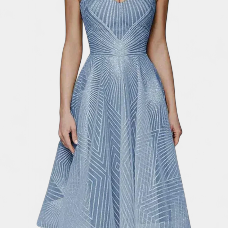Dragana Long Dress with Embroidery and A-Line Cut