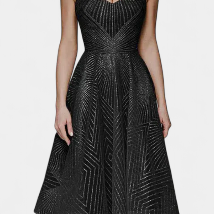 Dragana Long Dress with Embroidery and A-Line Cut