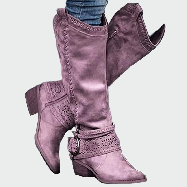 Móna | Bež visoke čizme u cowboy stilu za žene